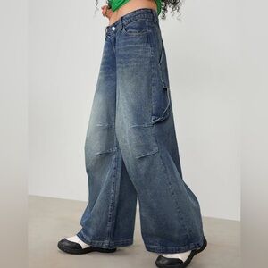 CIDER LIGHT BLUE WIDE LEG CARGO JEANS, XL